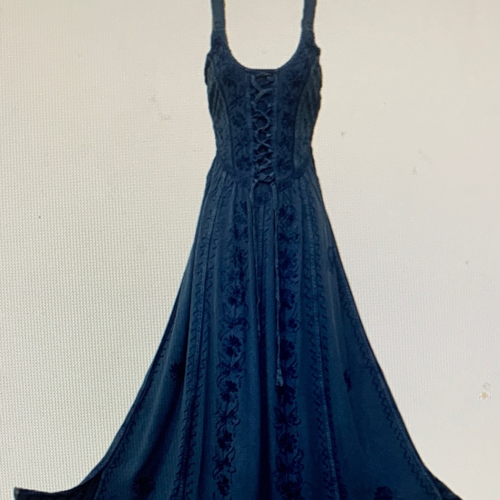 Navy Lace-Up Maxi Dress